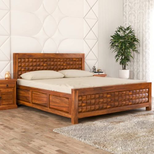 Polished Wooden Double Bed, Color : Brown 78x72 Inch