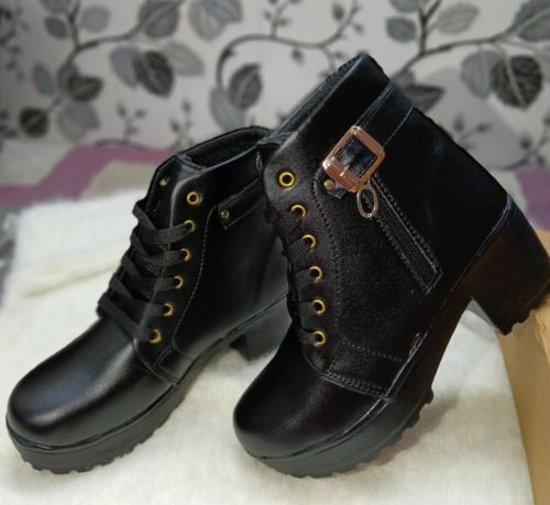 Black Lace Up Zip Closure Ancle Length Boot