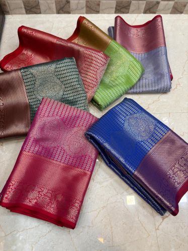 Plain Silk Kanjivaram Brocade Saree, Saree Length : 6.5 Meter