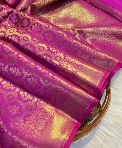 Plain Banarasi Brocade Tanchui Silk Saree
