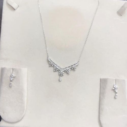 Polished 925 Sterling Silver Necklace Set, Work : Stone