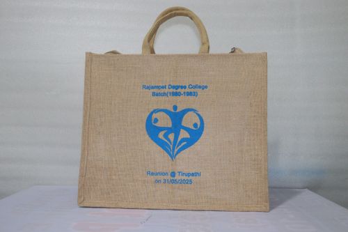 Brown Short Handle Printed Jute Grocery Bag