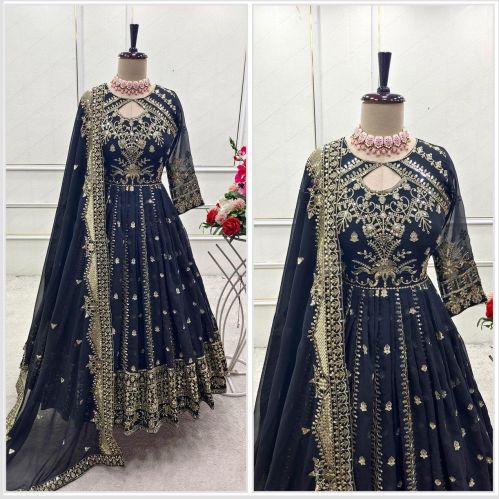 RST-017 Sequence Work Fox Georgette Gown with Pant Dupatta Set