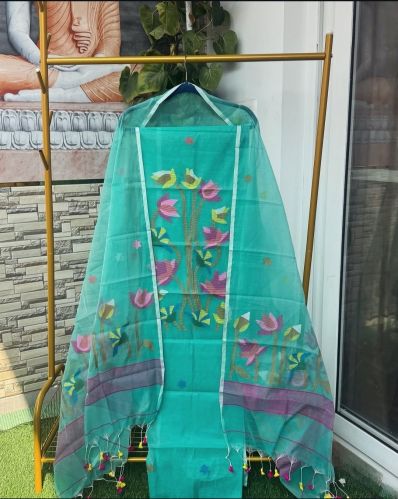 Ladies Sea Green Chanderi Unstitched Suit Set