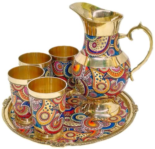 Brass Meena Work Lemon Set, Color : Yellow