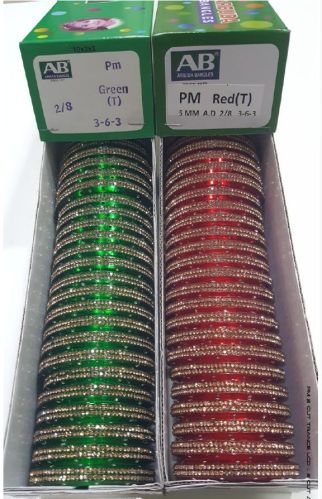 Polished Pm 2 Cut Glass Bangles, Color : Red & Green