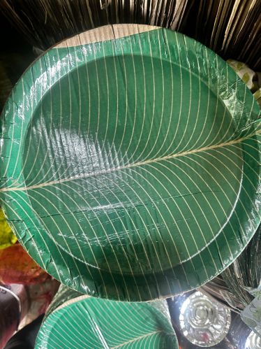 Green Disposable Paper Plate, Shape : Round