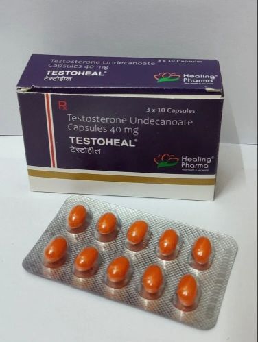 Testoheal Testosterone 40mg Capsule, Packaging Type : Stripe