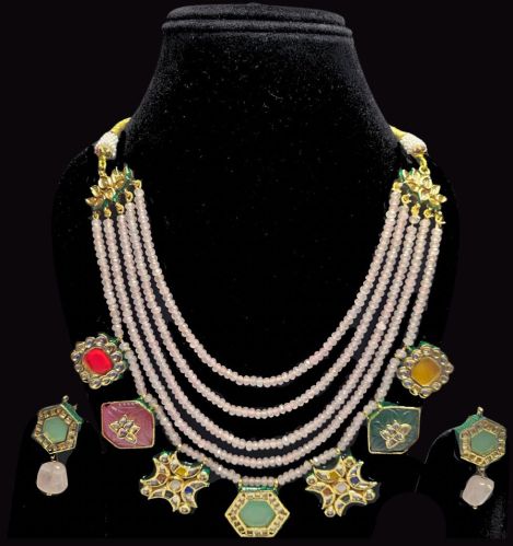 Pink Stone Strings with Kundan Pendant Set