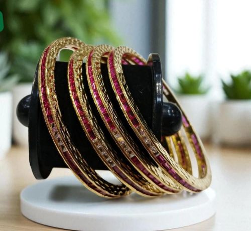 Ruby AD Gold Frame Bangles, Packaging Type : Box
