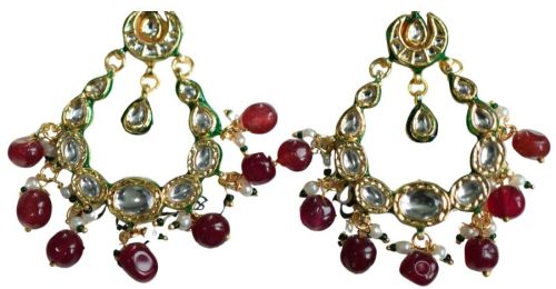Glossy & Elegant Ruby Drop Kundan Earrings