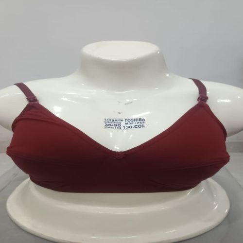 Plain Ladies Non-Padded Maroon Cotton Bra for Daily Wear