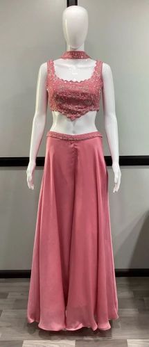 Mani Fashion Hand Embroidered Florance Chinon Top Palazzo Dupatta Set