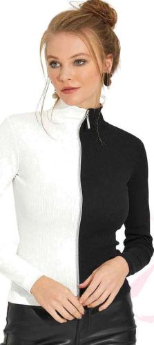 Ladies Dual Tone Rib Cotton High Neck Zipper Top