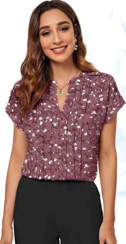 Ladies Maroon Floral Print Ruby Blended Cotton Top