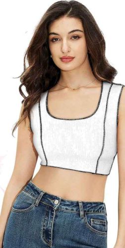 Ladies White Rib Cotton Sleeveless Crop Top