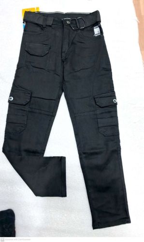 Black Stretchable Boys Straight Fit Cargo Denim Jeans