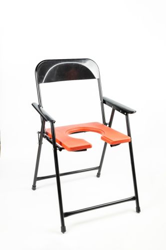Steel Orange Foldable Handle Commode Chair