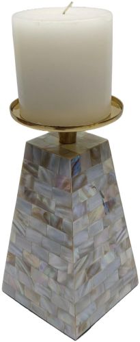 Elegant Mother OF Pearl Brass Metal Pyramid Pillar Candle Holder
