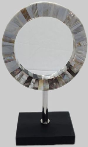 Elegant Mother OF Pearl Metal Round Table Decor Accent Piece