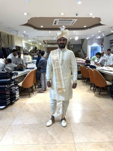 Silk Sherwani Wedding Wear, Packaging Type : Creamy