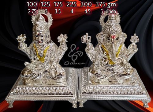 Polished Silver Ganesh Laxmi Idol