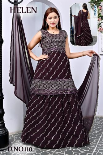 Helen Georgette Embroidered Peplum Embroidered Lehenga Choli Set