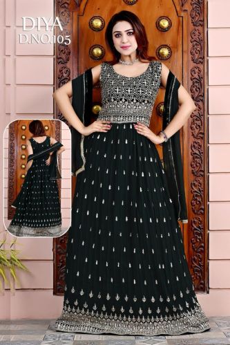 Round Neck polyester Diya D.NO-105 Georgette Embroidery Ethnic Gown
