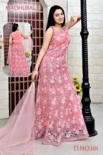 Athnicx Official Net Madhubala Sequin Embroidery Gown Wedding Wear