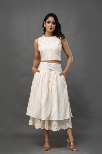 D5 Pearl Bloom Layered Ensemble Flared Skirt & Crop Top