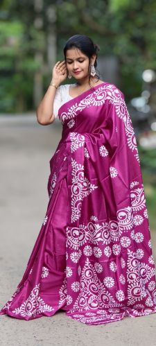 Printed Pure Silk Replica Batik Design Saree Party Wear