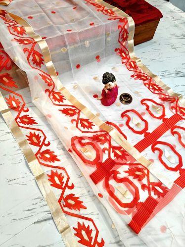 Unstitched Resham Silk Handloom Jamdani Saree, Speciality : Easy Wash