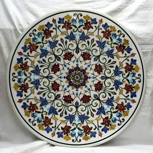 Polished Marble Inlay Table, Shape : round, Packaging Type : white