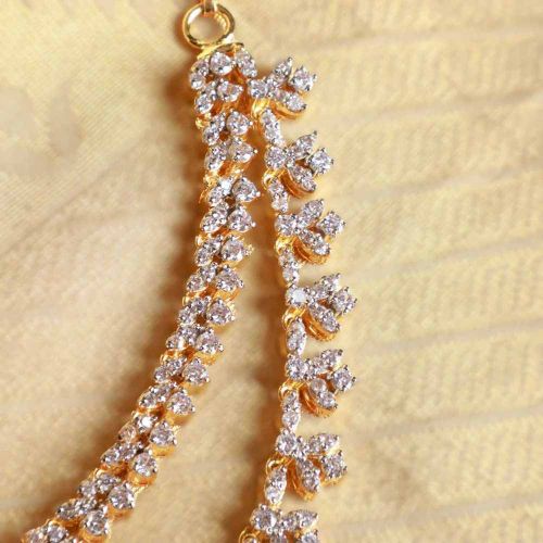 22K Gold Diamond Ear Chains Earrings, Packaging Type : Jewelry Box