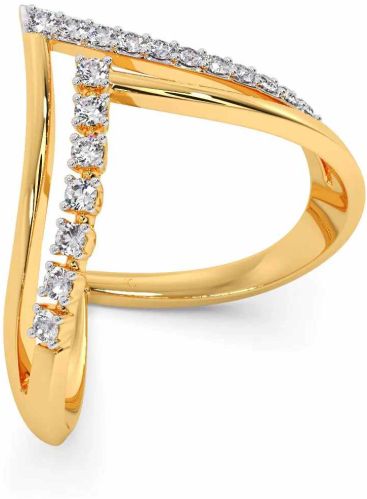 Chevron Striped Gold Diamond V Ring Casual, Formal
