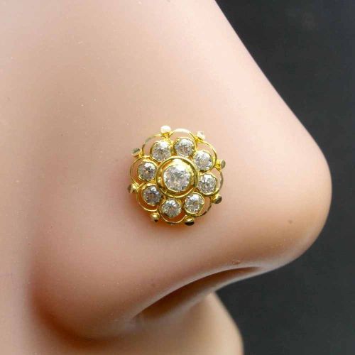 Cute Real Gold Nose Stud Ring, Color : Golden