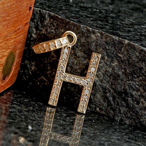 Gold Diamond Initial H Pendant, Color : Silver for Jewelry Accessory