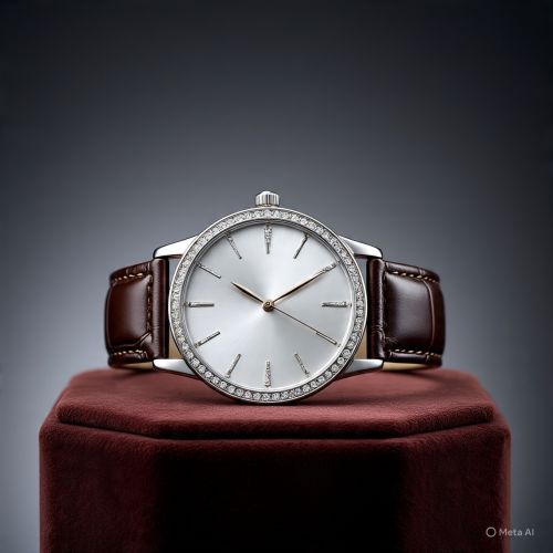 Ladies Leather Strap Diamond Watch, Color : Brown Silver