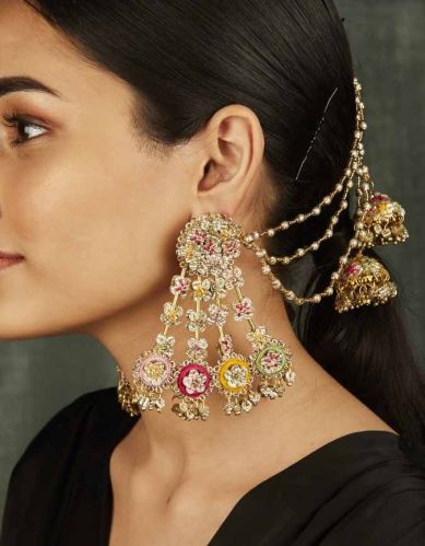Metal Alloy Multicolor Phool Chand Tikki Earrings
