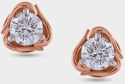 Rose Gold Round Solitaire Diamond Earring, Purity : VVS1