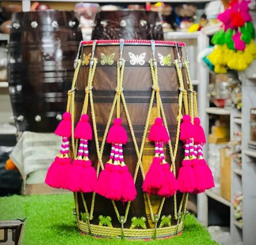 Black Brown Wooden Hand Made Punjabi Dhol 18-20 Inches