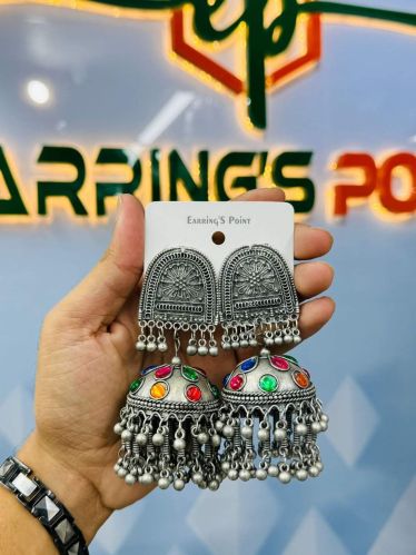 Polished Steel Silver Jhumka Earring, Design : Minimalist