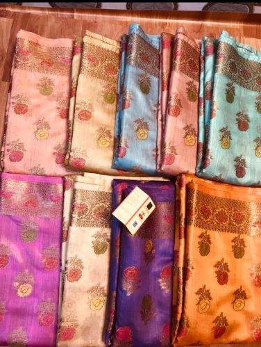Unstitched Banarasi Silk Sarees, Sleeve Style : Full Sleeves
