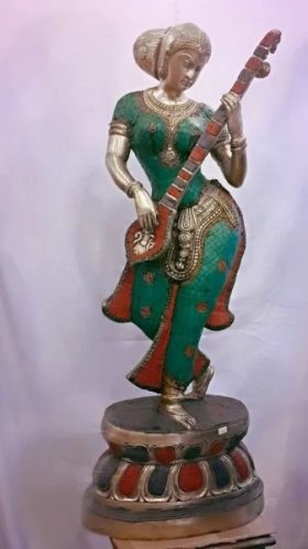 Miras Crafts Studded With Coral Brass Idol Musical Lady Meera