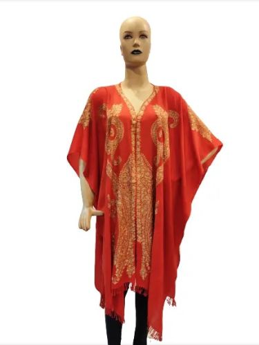 Miras Crafts Candy Red Embroidered Cap Pashmina Kaftan Length 36