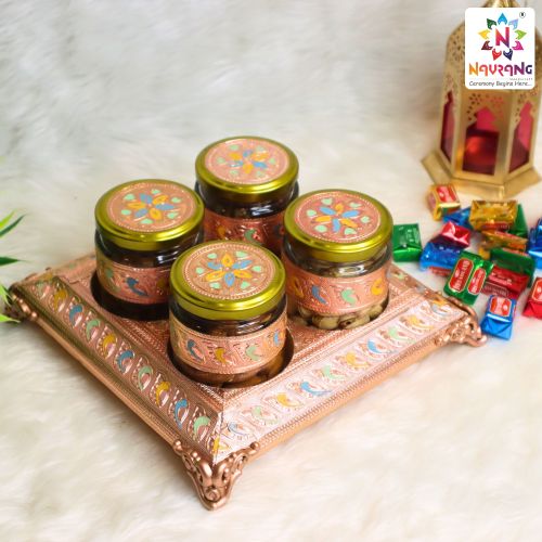 Wooden & Glass Jar Navrang Decorative Dry Fruit Box Multiple Sizes