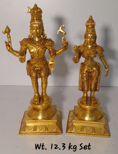 Polished Metal Brass Shiv Parvati Statue 14 inch