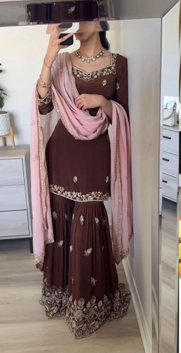 Designer Party Wear Look Top Palazzo Dupatta Set