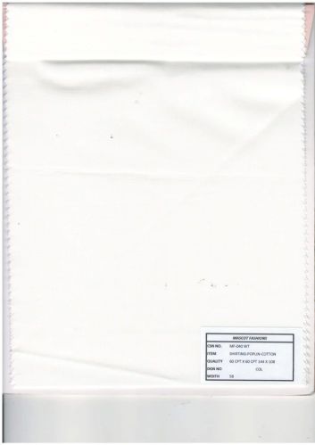Pure Cotton Plain White Shirting Fabric, Width : 58 Inch
