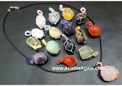 Mix Gemstone Netted Tumble Pendants With Cord